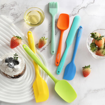 6PCS Silicone Spatulas, Food Grade Heat Resistant Rubber Spatula Set, Kitchen Spatulas for Baking, Cooking and Mixing, BPA-Free, Dishwasher Safe (Set of 6, Multi Colors)