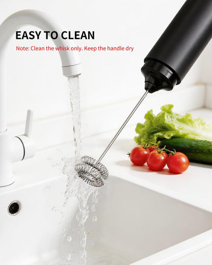 Rechargeable Milk Frother Handheld, Dual Coil Whisk Head Electric Coffee Frother, Portable Hand Frother Wand Drink Mixer for Matcha Lattes Cappuccino, Kitchen Gifts, Black