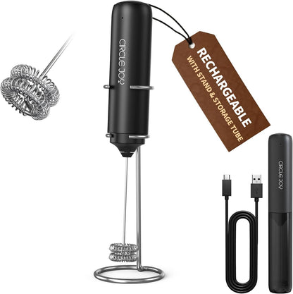 Rechargeable Milk Frother Handheld, Dual Coil Whisk Head Electric Coffee Frother, Portable Hand Frother Wand Drink Mixer for Matcha Lattes Cappuccino, Kitchen Gifts, Black
