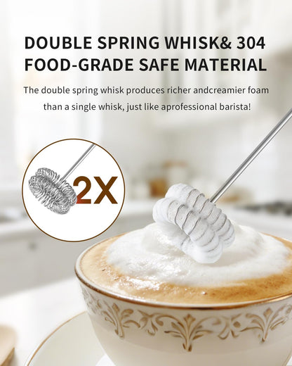 Rechargeable Milk Frother Handheld, Dual Coil Whisk Head Electric Coffee Frother, Portable Hand Frother Wand Drink Mixer for Matcha Lattes Cappuccino, Kitchen Gifts, Black
