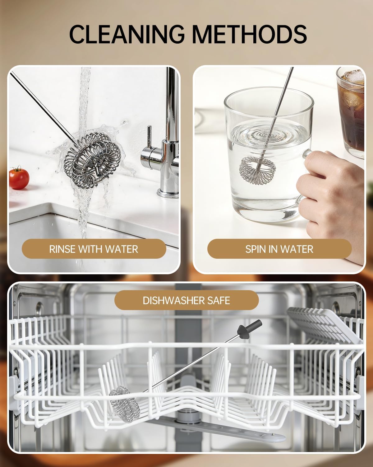 Rechargeable Milk Frother Handheld, Dual Coil Whisk Head Electric Coffee Frother, Portable Hand Frother Wand Drink Mixer for Matcha Lattes Cappuccino, Kitchen Gifts, Black