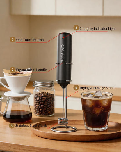 Rechargeable Milk Frother Handheld, Dual Coil Whisk Head Electric Coffee Frother, Portable Hand Frother Wand Drink Mixer for Matcha Lattes Cappuccino, Kitchen Gifts, Black