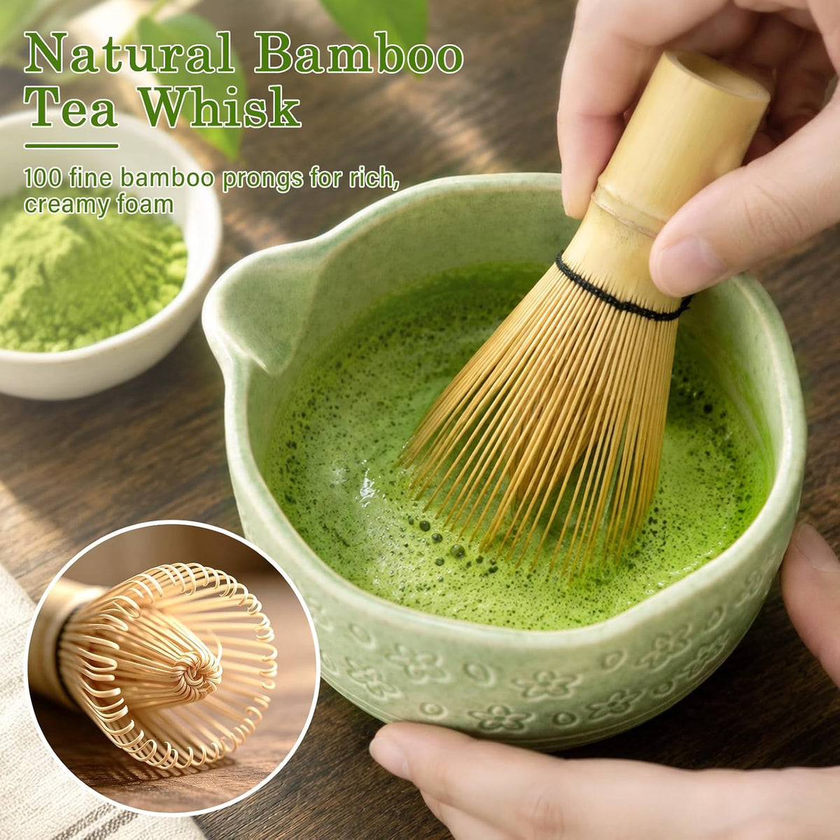 Matcha Whisk Set, 7Pcs Ceramic Matcha Kit with Cherry Blossom Design