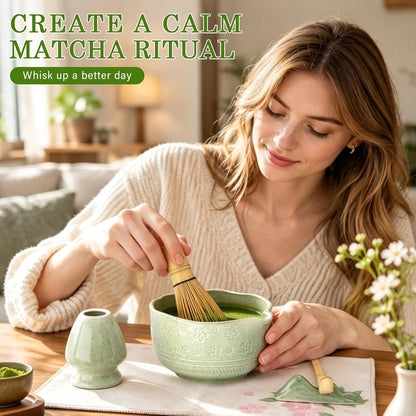 Matcha Whisk Set, 7Pcs Ceramic Matcha Kit with Cherry Blossom Design