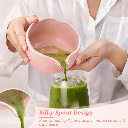 Matcha Whisk Set, 7Pcs Ceramic Matcha Kit with Cherry Blossom Design
