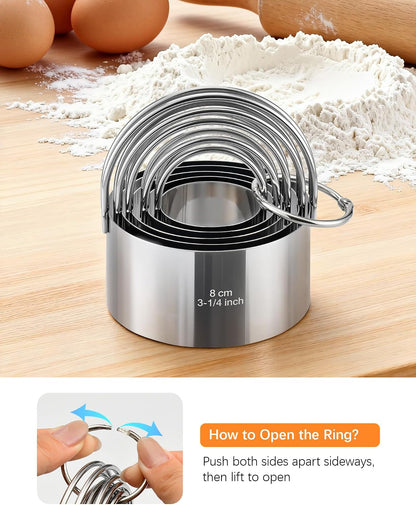 Biscuit Cutter Set with Handle, 5pcs Cookie Cutters | Pastry, Cakes, Donut Baking Tool, Stainless Steel, Dishwasher Safe, In/cm Markings, Ergonomic Arched Grip