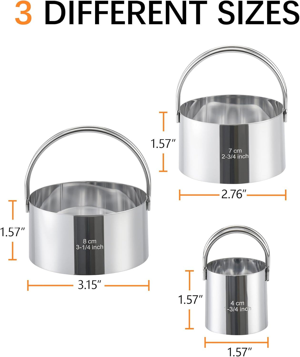 Biscuit Cutter Set with Handle, 5pcs Cookie Cutters | Pastry, Cakes, Donut Baking Tool, Stainless Steel, Dishwasher Safe, In/cm Markings, Ergonomic Arched Grip