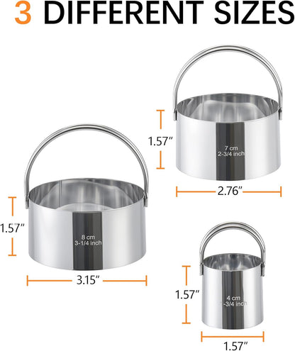 Biscuit Cutter Set with Handle, 5pcs Cookie Cutters | Pastry, Cakes, Donut Baking Tool, Stainless Steel, Dishwasher Safe, In/cm Markings, Ergonomic Arched Grip