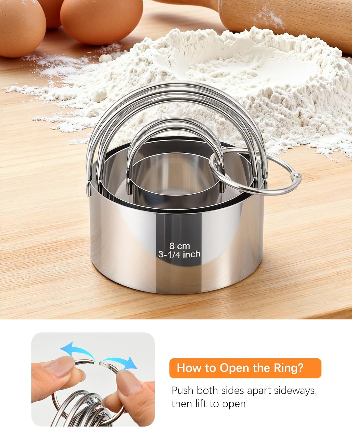 Biscuit Cutter Set with Handle, 5pcs Cookie Cutters | Pastry, Cakes, Donut Baking Tool, Stainless Steel, Dishwasher Safe, In/cm Markings, Ergonomic Arched Grip