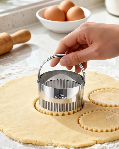 Biscuit Cutter Set with Handle, 5pcs Cookie Cutters | Pastry, Cakes, Donut Baking Tool, Stainless Steel, Dishwasher Safe, In/cm Markings, Ergonomic Arched Grip