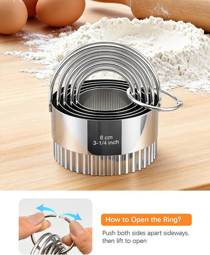 Biscuit Cutter Set with Handle, 5pcs Cookie Cutters | Pastry, Cakes, Donut Baking Tool, Stainless Steel, Dishwasher Safe, In/cm Markings, Ergonomic Arched Grip