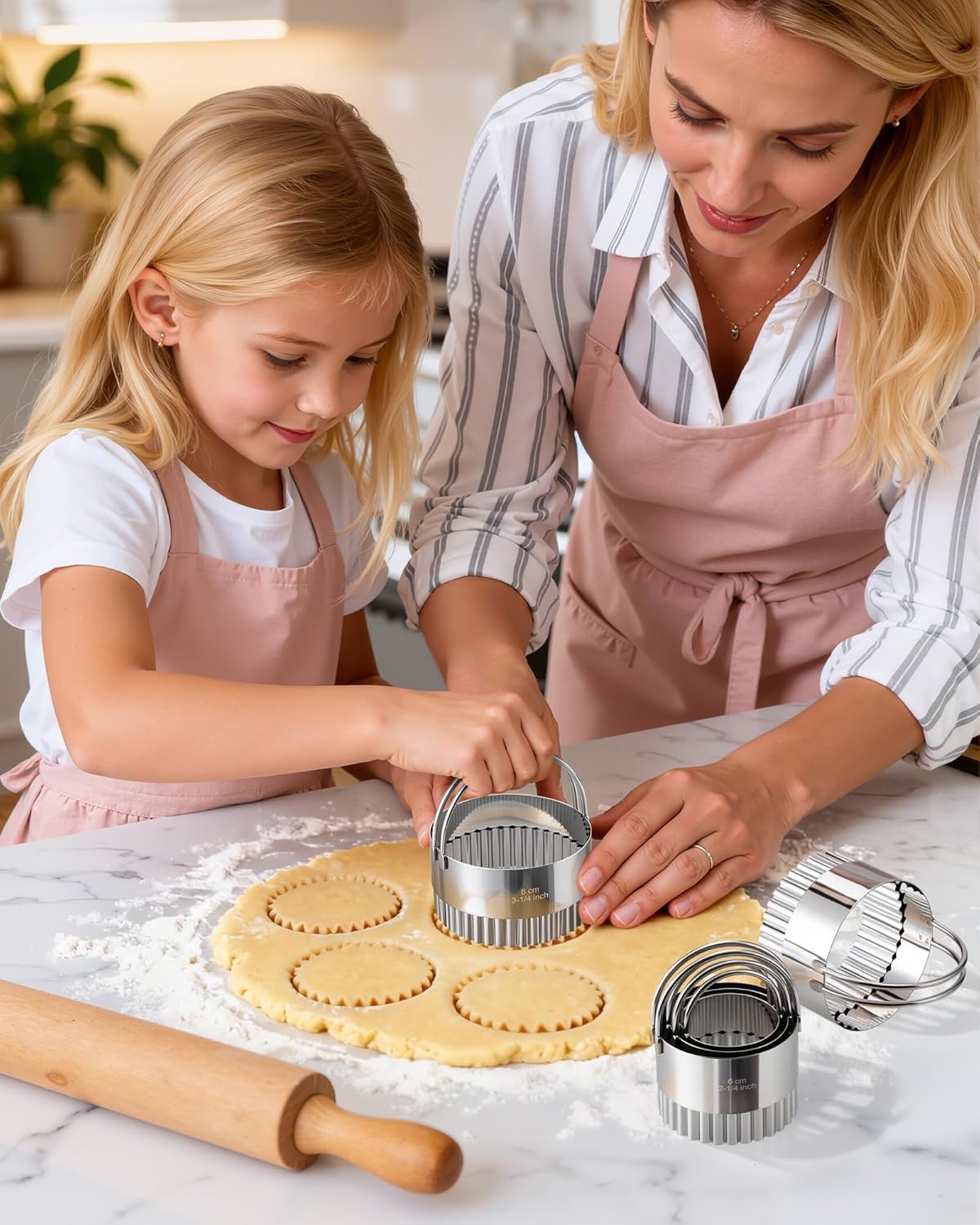 Biscuit Cutter Set with Handle, 5pcs Cookie Cutters | Pastry, Cakes, Donut Baking Tool, Stainless Steel, Dishwasher Safe, In/cm Markings, Ergonomic Arched Grip