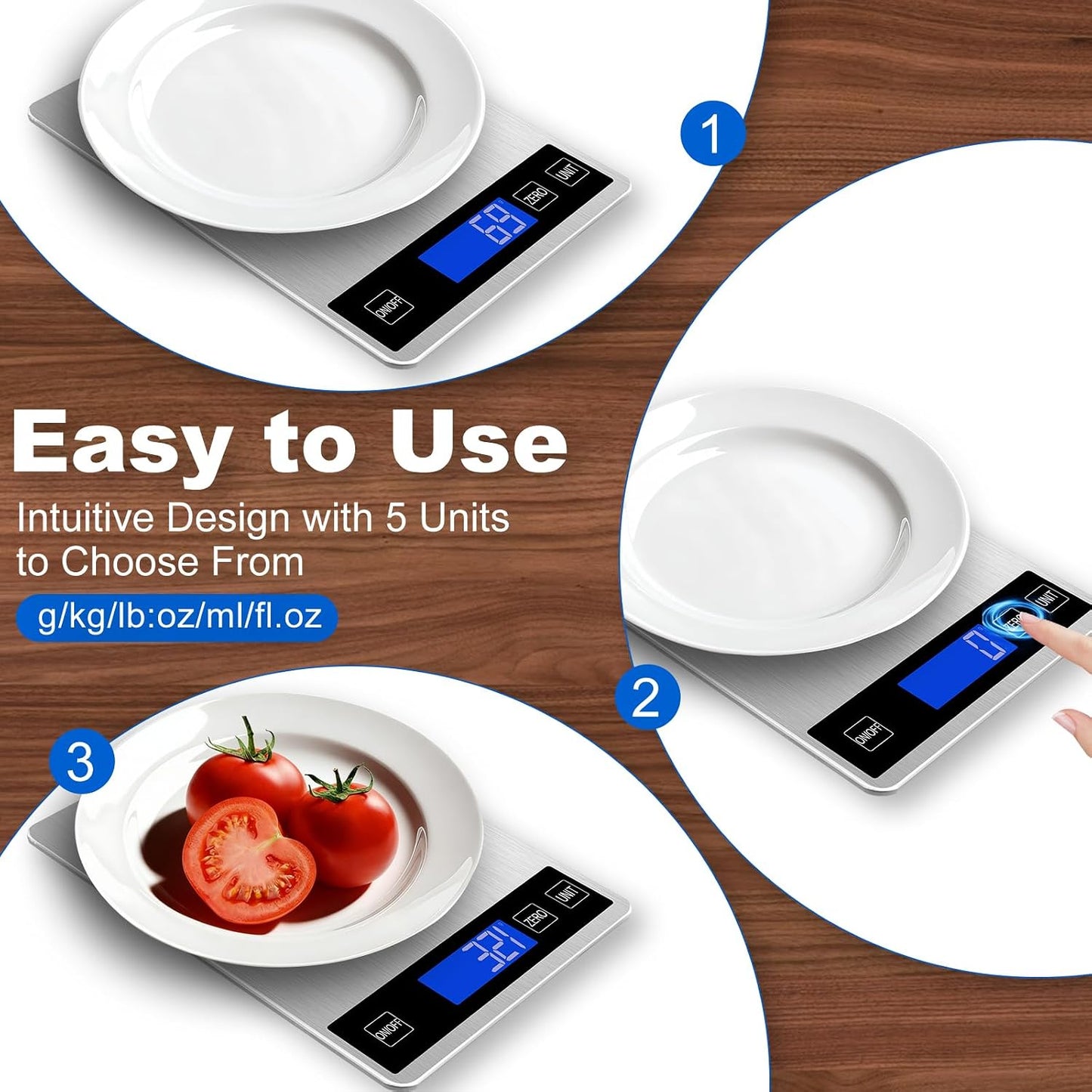 Food Scale, Digital Kitchen Scale for Kitchen 1g Precision, 22lb | Tare Function, Backlit LCD, Incloud Batteries 304 Stainless Steel 5 Units (g/kg/lb:oz/ml/fl.oz) For Baking Cooking Prep