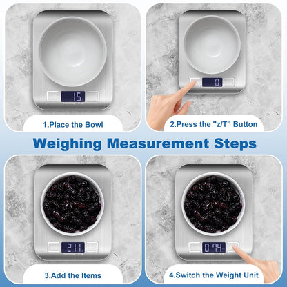 Food Scale, Digital Kitchen Scale for Kitchen 1g Precision, 22lb | Tare Function, Backlit LCD, Incloud Batteries 304 Stainless Steel 5 Units (g/kg/lb:oz/ml/fl.oz) For Baking Cooking Prep