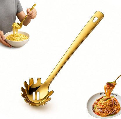 Stainless Steel Pasta Spoon with Teeth Pasta Server & Spaghetti Spoon with Drain Holes for Noodles, Pasta, Cooking & Serving (Silver)