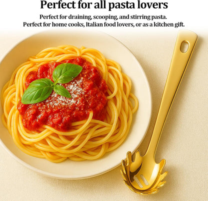 Stainless Steel Pasta Spoon with Teeth Pasta Server & Spaghetti Spoon with Drain Holes for Noodles, Pasta, Cooking & Serving (Silver)