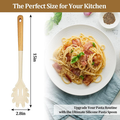 Stainless Steel Pasta Spoon with Teeth Pasta Server & Spaghetti Spoon with Drain Holes for Noodles, Pasta, Cooking & Serving (Silver)