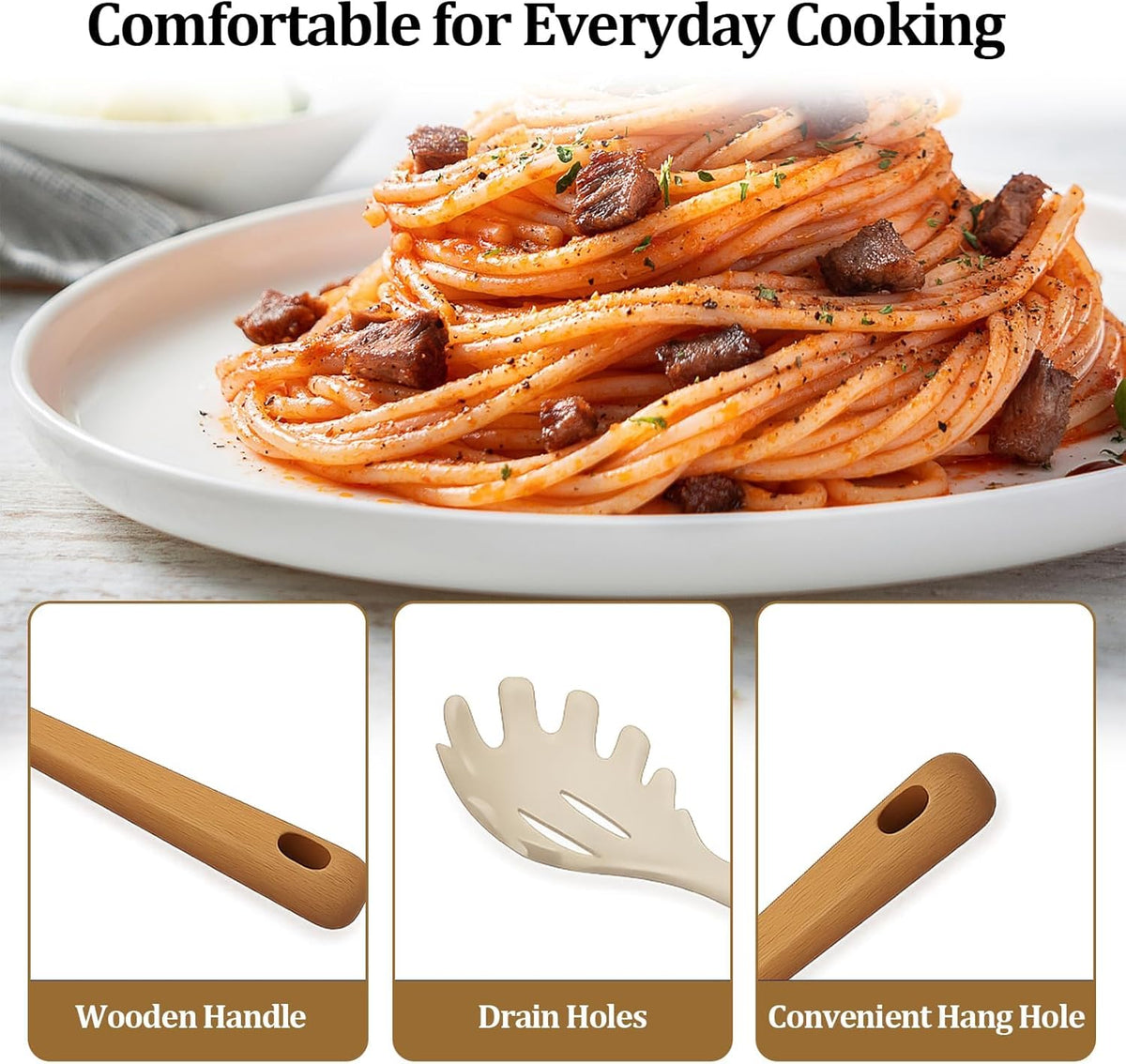 Stainless Steel Pasta Spoon with Teeth Pasta Server & Spaghetti Spoon with Drain Holes for Noodles, Pasta, Cooking & Serving (Silver)