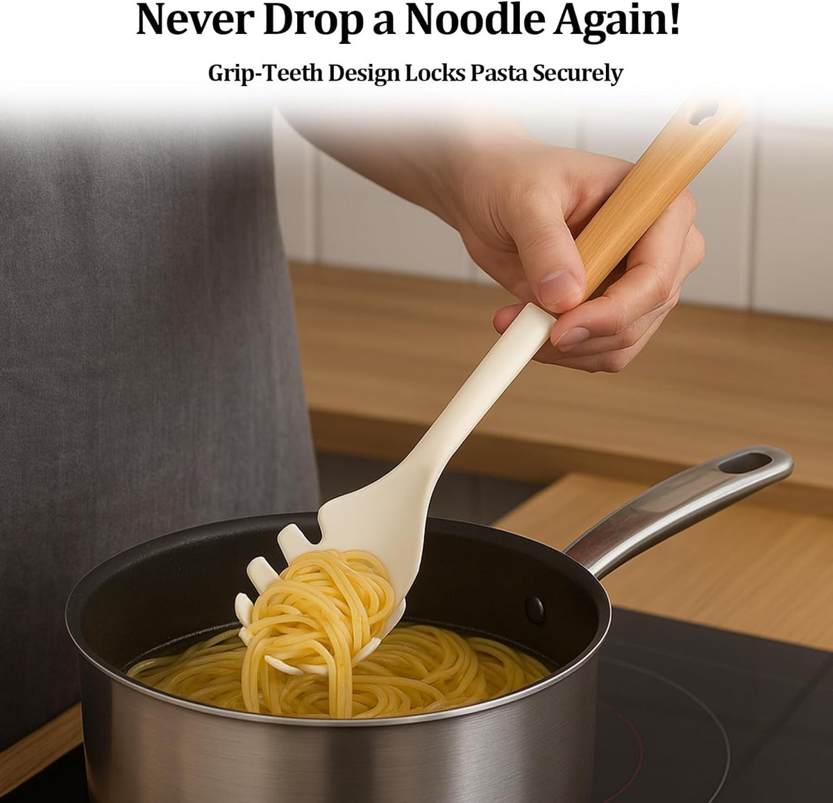 Stainless Steel Pasta Spoon with Teeth Pasta Server & Spaghetti Spoon with Drain Holes for Noodles, Pasta, Cooking & Serving (Silver)