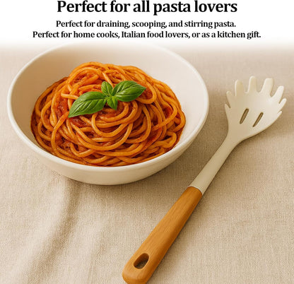 Stainless Steel Pasta Spoon with Teeth Pasta Server & Spaghetti Spoon with Drain Holes for Noodles, Pasta, Cooking & Serving (Silver)