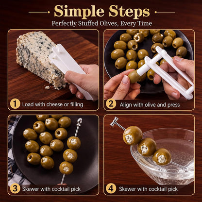 Olive Stuffer Tool Set & 8 Stainless Steel Martini Picks
