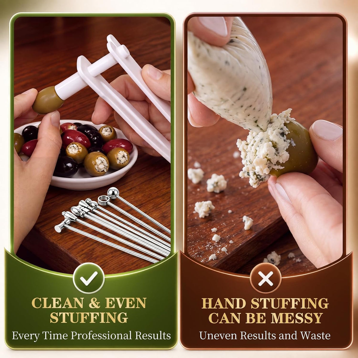 Olive Stuffer Tool Set & 8 Stainless Steel Martini Picks