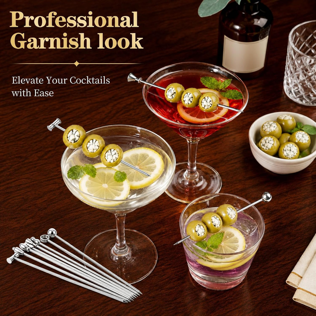 Olive Stuffer Tool Set & 8 Stainless Steel Martini Picks