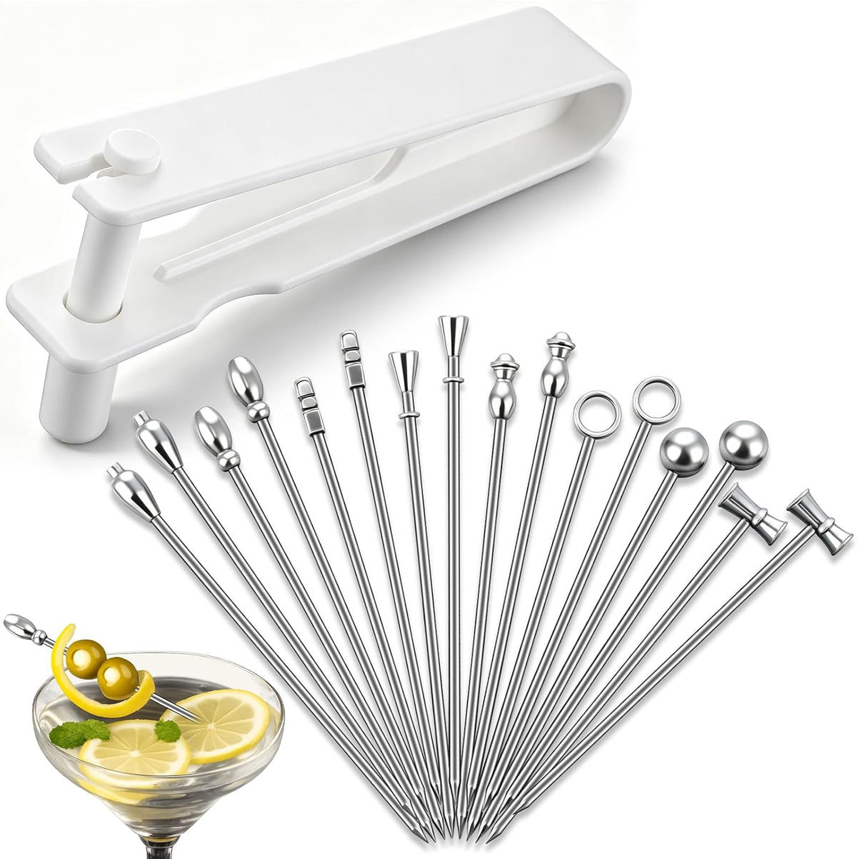 Olive Stuffer Tool Set & 8 Stainless Steel Martini Picks
