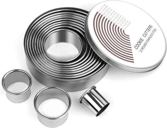 12 Pcs Donut Hole Cookie Biscuit Cutter Set for Baking, Graduated Doughnut Round Cookie Cutters, Metal Scone Circle Cookie Cutters for Frying, Biscuits Ring Molds for Cooking Cake(1-4.4 Inch)