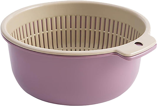 Fruits Vegetables Washing Basket,Round Plastic Double Layer Kitchen Strainer Colander Bowl Set Pasta Noodles Washing Basket for Fruit Vegetable Wash ()