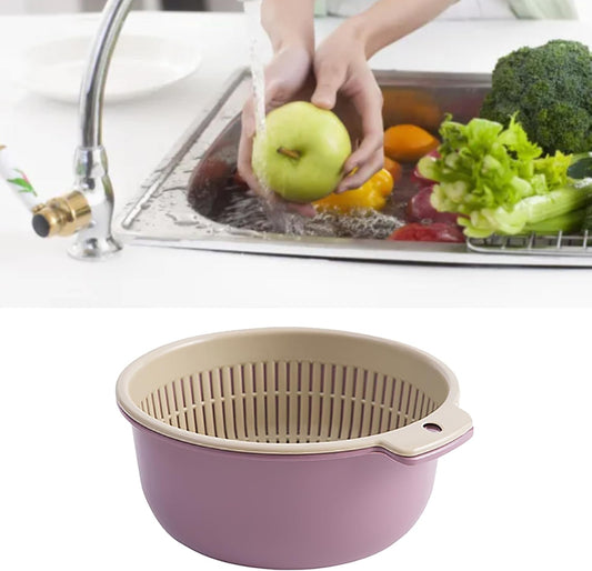 Fruits Vegetables Washing Basket,Round Plastic Double Layer Kitchen Strainer Colander Bowl Set Pasta Noodles Washing Basket for Fruit Vegetable Wash ()