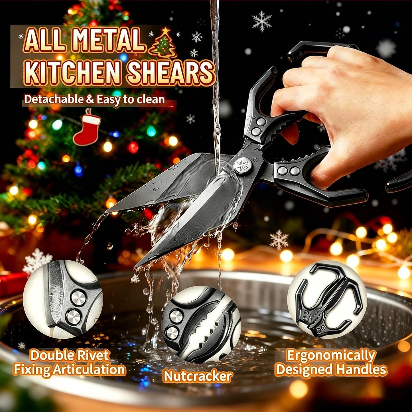 Multifunctional Heavy Duty Kitchen Shears,Kitchen Shears for Cutting Chicken,Kitchen Scissors for Food, Japanese High-Carbon Steel Culinary Poultry Shears, for Chicken,Meat,Fish,Bone Cutting(Silver)