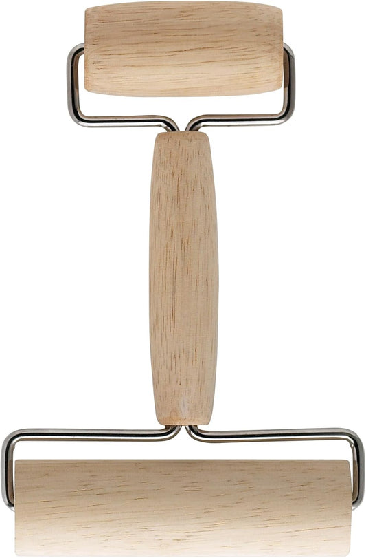 Double Dough Roller, Wood With Iron, 4.125-Inch And 2.375-Inch, Smooth Even Rolling For Dough And Pastry