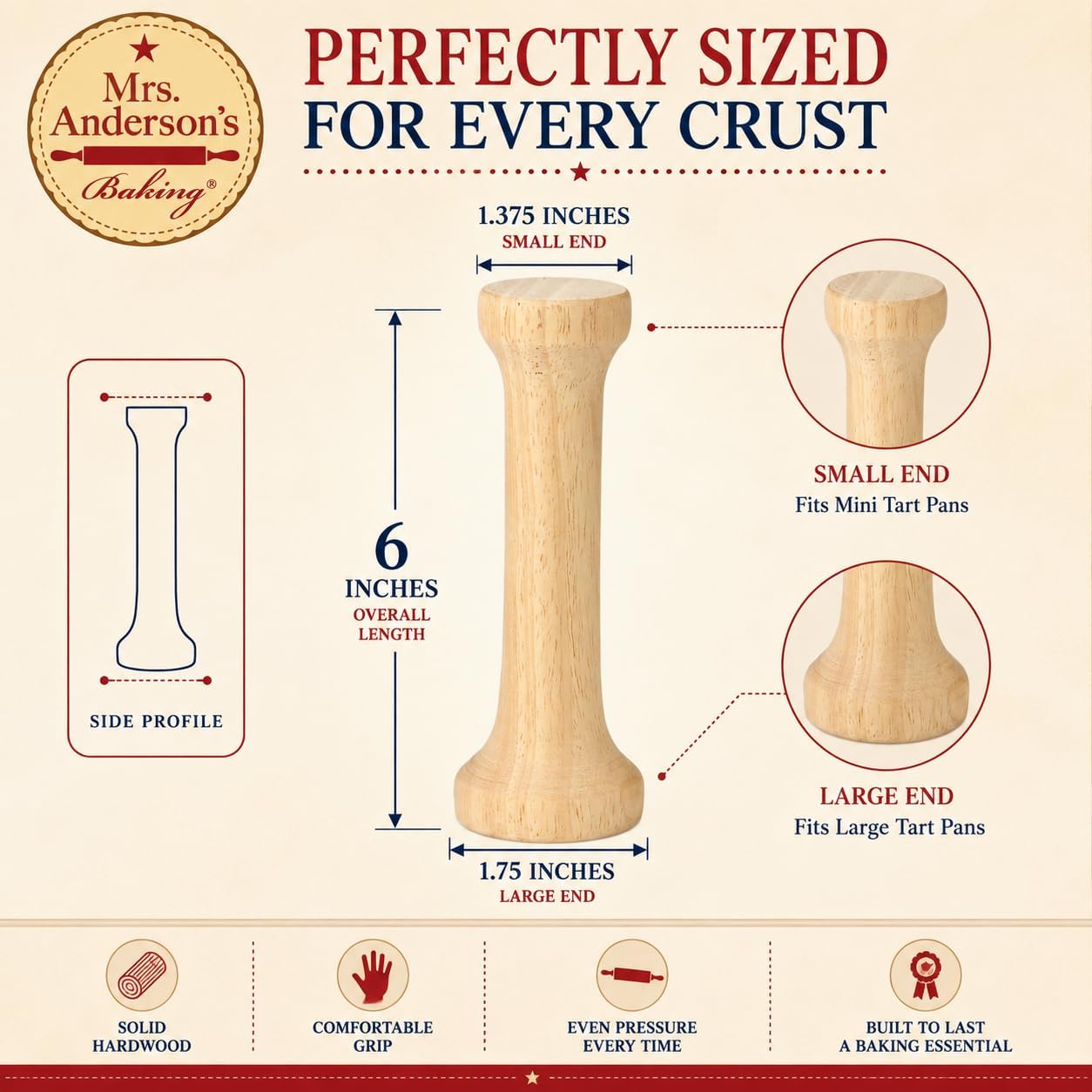 Double Dough Roller, Wood With Iron, 4.125-Inch And 2.375-Inch, Smooth Even Rolling For Dough And Pastry