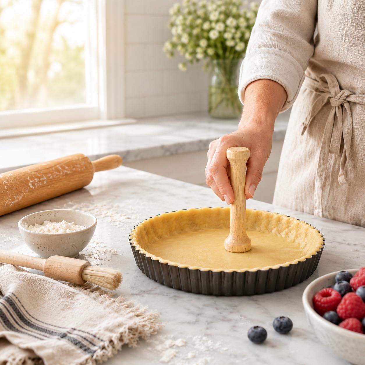 Double Dough Roller, Wood With Iron, 4.125-Inch And 2.375-Inch, Smooth Even Rolling For Dough And Pastry
