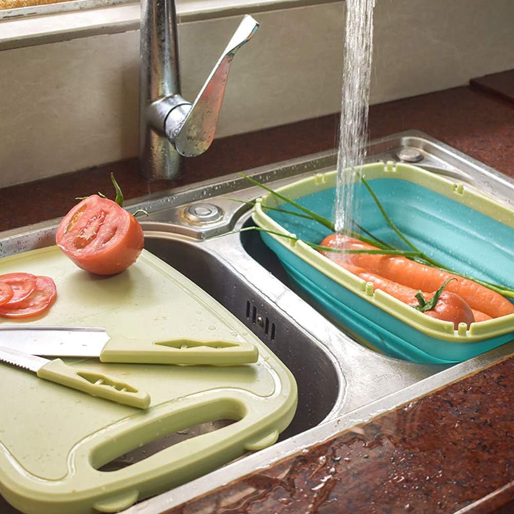 9-in-1Collapsible Cutting Board with Colander Wash Basket Camping RV Gift