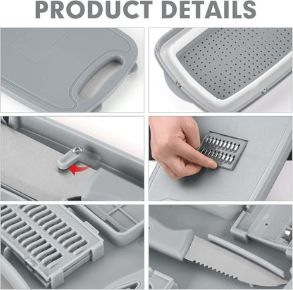 9-in-1Collapsible Cutting Board with Colander Wash Basket Camping RV Gift