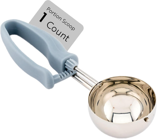 Comfy Grip 4 Ounce Gelato Scoop 1 Ambidextrous Ice Cream Scoop - Built-In Blade Bright Handle Gray Stainless Steel Cookie Dough Scoop Comfortable Grip For All Ingredients