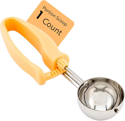 Comfy Grip 4 Ounce Gelato Scoop 1 Ambidextrous Ice Cream Scoop - Built-In Blade Bright Handle Gray Stainless Steel Cookie Dough Scoop Comfortable Grip For All Ingredients