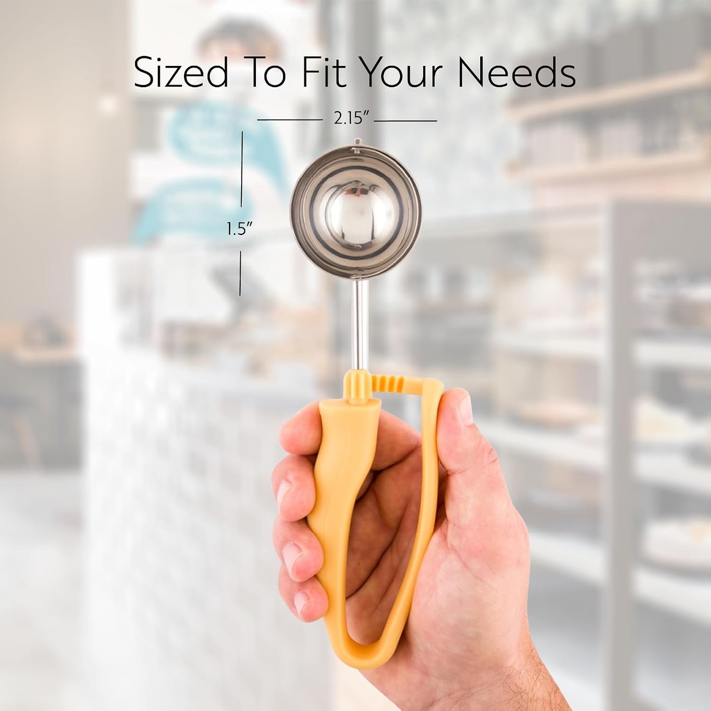 Comfy Grip 4 Ounce Gelato Scoop 1 Ambidextrous Ice Cream Scoop - Built-In Blade Bright Handle Gray Stainless Steel Cookie Dough Scoop Comfortable Grip For All Ingredients