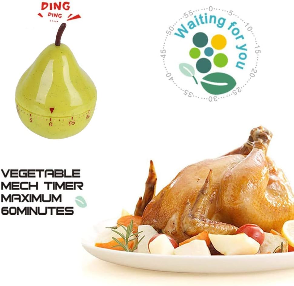 Cartoon Timer, Pear Shaped Kitchen Timer, Mini Cute 60mins Mechanical Manual Kitchen Timer Cooking Timer, Countdown Timer Mini Size Manual Timer Cartoon Fruit Timers Kitchen Cooking Timer