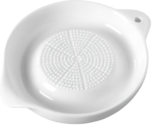 1 Pack Advanced Ceramic Grater Plate for Ginger, Garlic, Onion, Cheese, Lemon, Chocolate, Vegetables and Fruits in Kitchen, White, 4 Inches