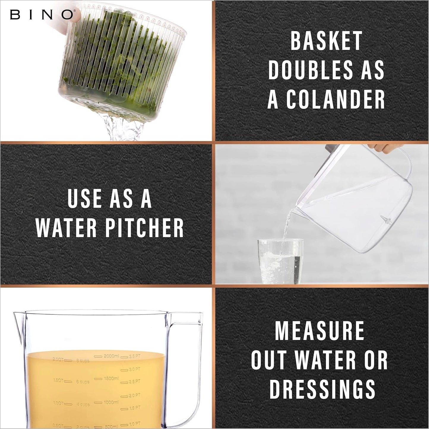Salad Spinner - 2.6 Qt | Small Manual Lettuce Spinner with Built-in Draining System | Salad Spinner, Colander, and Water Pitcher in One | Fruit & Vegetable Basket Colander | Kitchen Gadgets