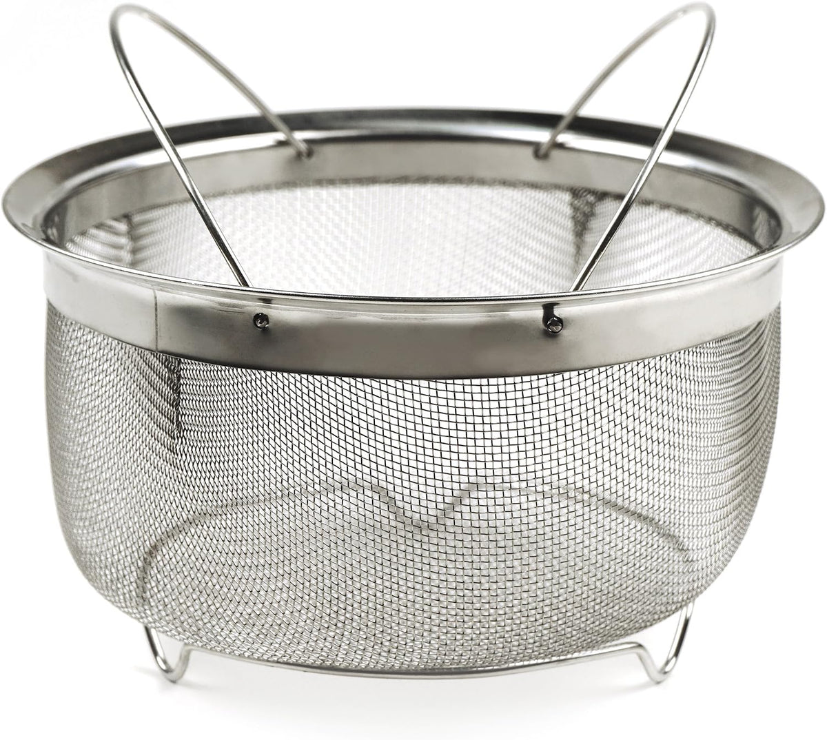 Mesh Colander Strainer Basket with Folding Handles, 3 Quarts | For Pasta, Frying, & Salads | Dishwasher Safe | Use in Pressure Cookers | Steaming, Draining & Rinsing