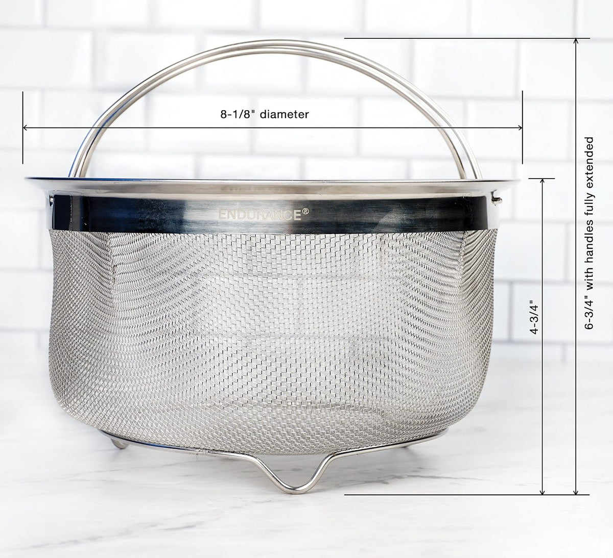 Mesh Colander Strainer Basket with Folding Handles, 3 Quarts | For Pasta, Frying, & Salads | Dishwasher Safe | Use in Pressure Cookers | Steaming, Draining & Rinsing