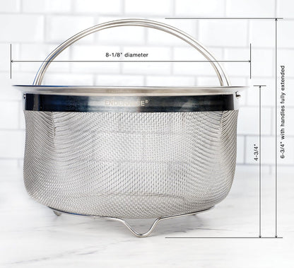 Mesh Colander Strainer Basket with Folding Handles, 3 Quarts | For Pasta, Frying, & Salads | Dishwasher Safe | Use in Pressure Cookers | Steaming, Draining & Rinsing