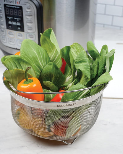 Mesh Colander Strainer Basket with Folding Handles, 3 Quarts | For Pasta, Frying, & Salads | Dishwasher Safe | Use in Pressure Cookers | Steaming, Draining & Rinsing