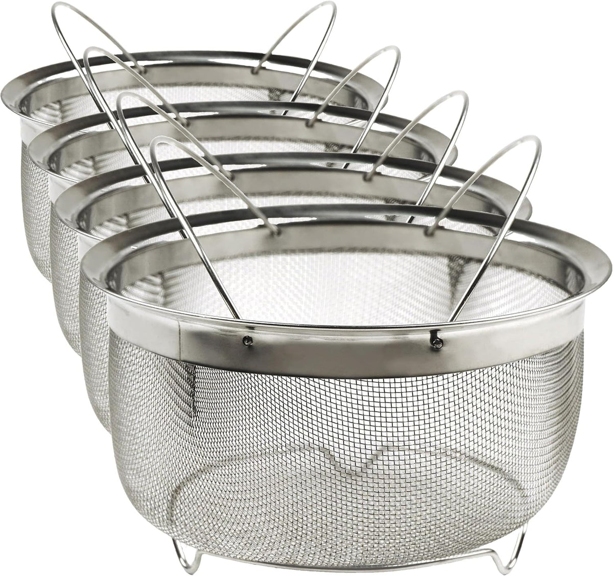 Mesh Colander Strainer Basket with Folding Handles, 3 Quarts | For Pasta, Frying, & Salads | Dishwasher Safe | Use in Pressure Cookers | Steaming, Draining & Rinsing