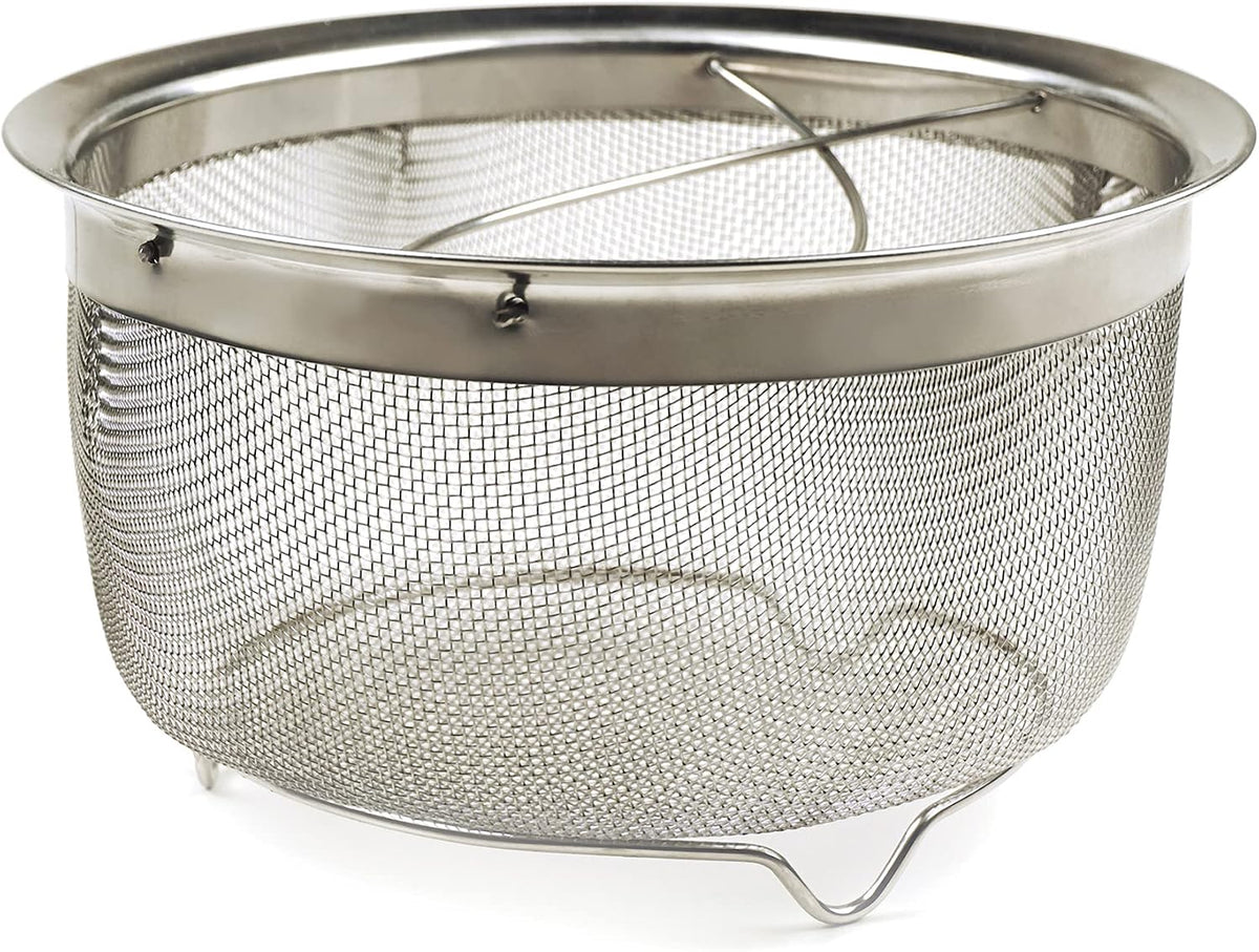 Mesh Colander Strainer Basket with Folding Handles, 3 Quarts | For Pasta, Frying, & Salads | Dishwasher Safe | Use in Pressure Cookers | Steaming, Draining & Rinsing