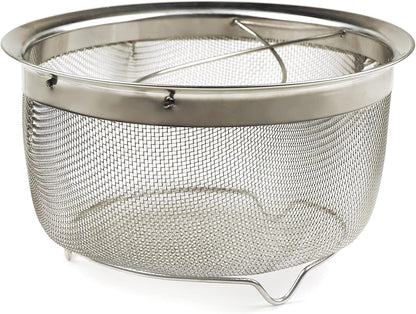 Mesh Colander Strainer Basket with Folding Handles, 3 Quarts | For Pasta, Frying, & Salads | Dishwasher Safe | Use in Pressure Cookers | Steaming, Draining & Rinsing
